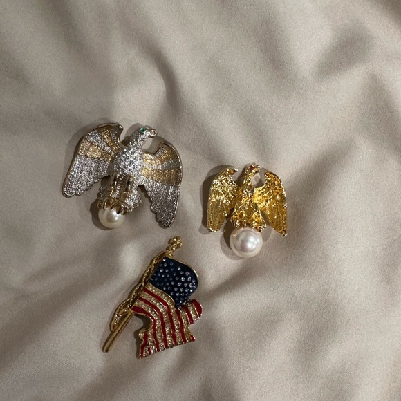 Patriotic Eagle and Flag Brooch Trio - Picture 1 of 6